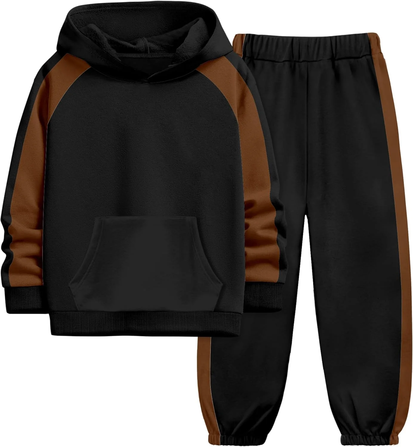 ست لباس پسرانه دو تکه، هودی و شلوار آستین راه راه رنگی، مناسب پاییز، دارای جیب کانگورویی، مناسب کودکان 3 تا 8 سال