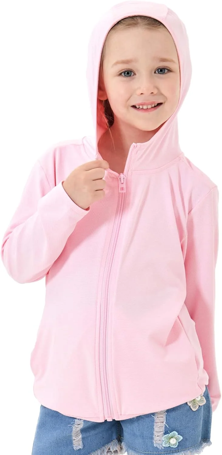 ژاکت محافظ آفتاب زیپ‌دار بچگانه، مناسب پسران و دختران، دارای کلاه، خنک‌کننده، دارای جیب، مناسب ماهیگیری، دویدن و فعالیت‌های خارج از منزل