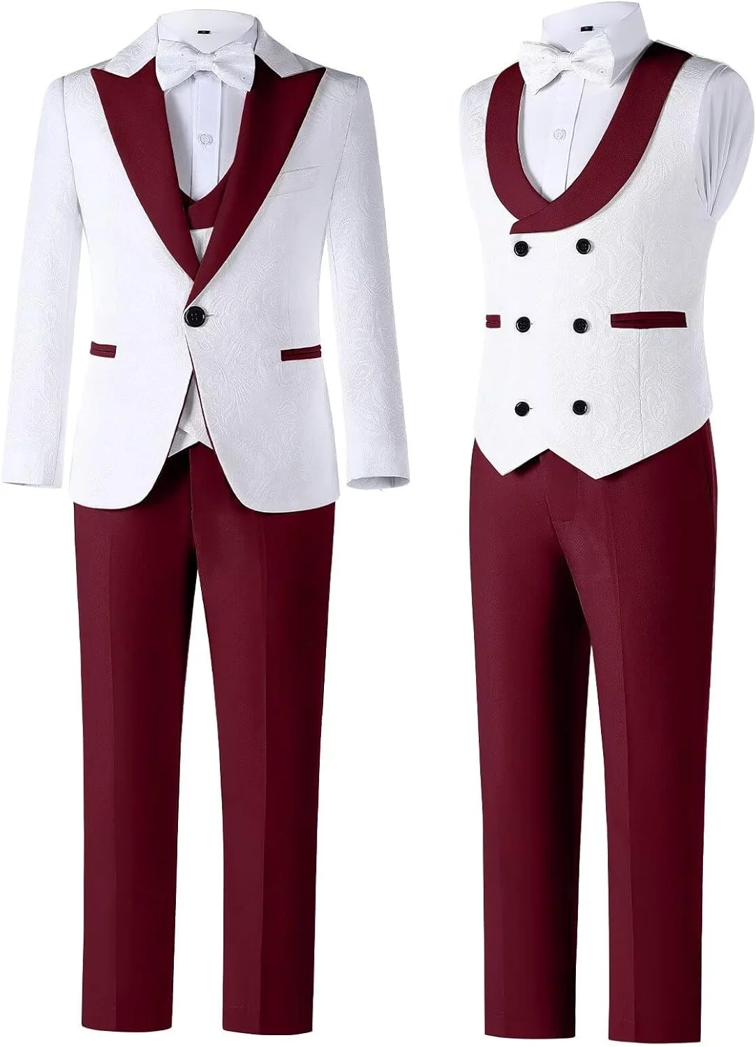 کت و شلوار پسرانه ژاکارد طرح گل، ست سه تکه کت و شلوار رسمی پسرانه با یقه برگردان برای مجالس