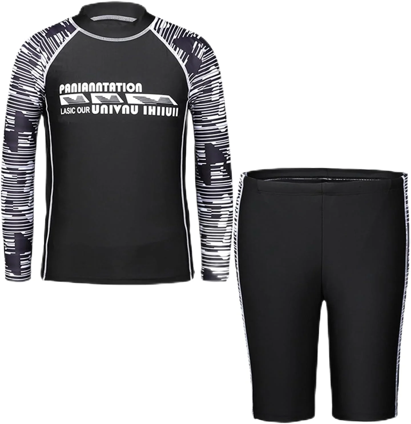 ست لباس شنا پسرانه شامل تیشرت آستین بلند و شورت شنا با قابلیت خشک شدن سریع به همراه کلاه شنا - 3 تکه