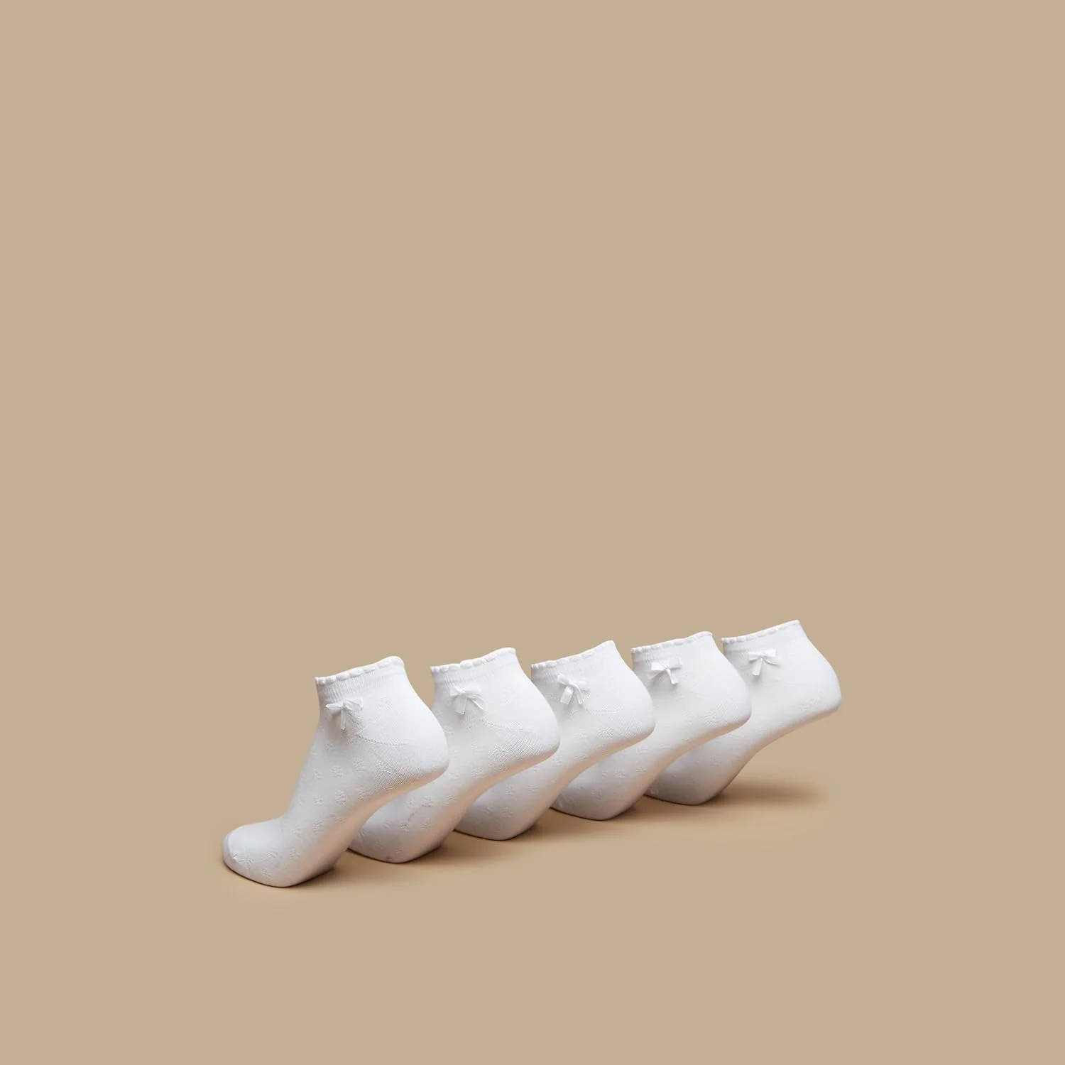 ست 5 جفت جوراب ساق کوتاه ساده با طرح پاپیون