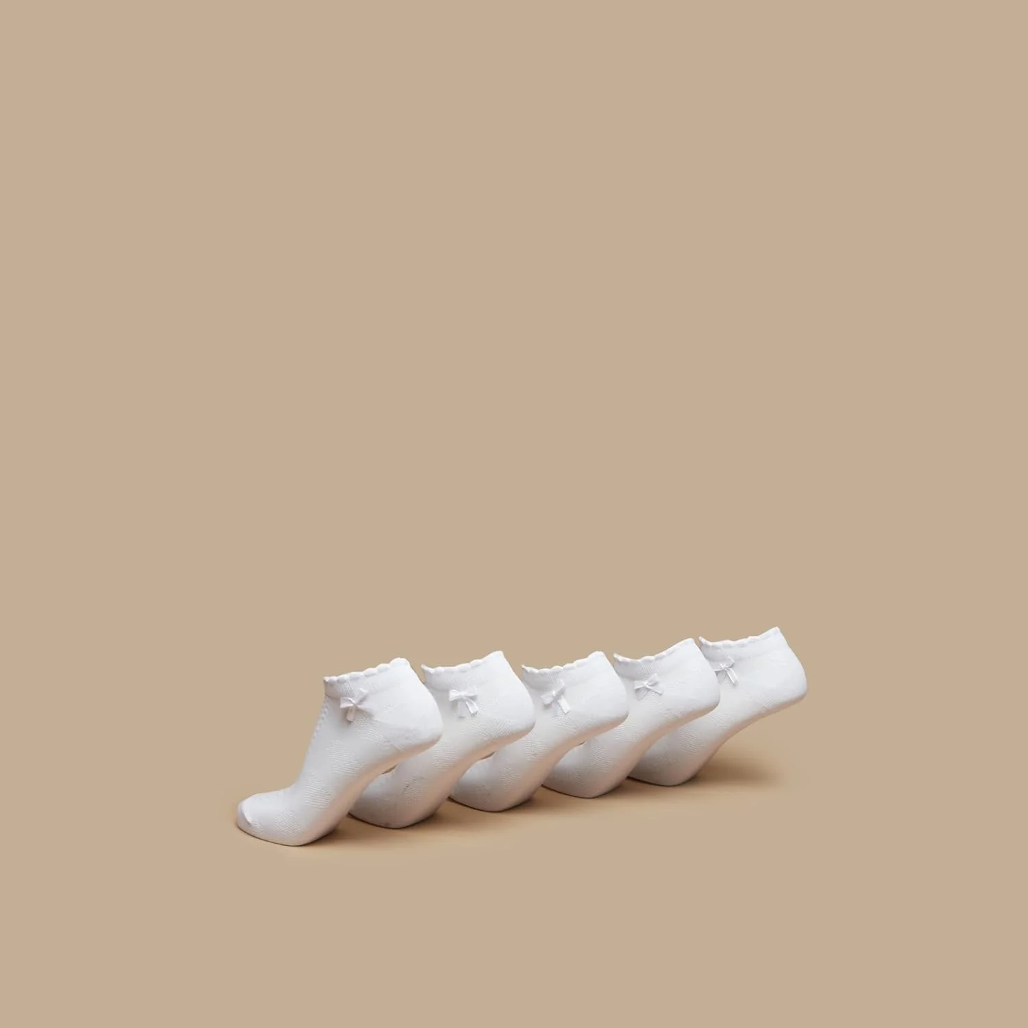 جوراب ساق کوتاه ساده دخترانه با لبه دالبری و پاپیون - ست 5 عددی
