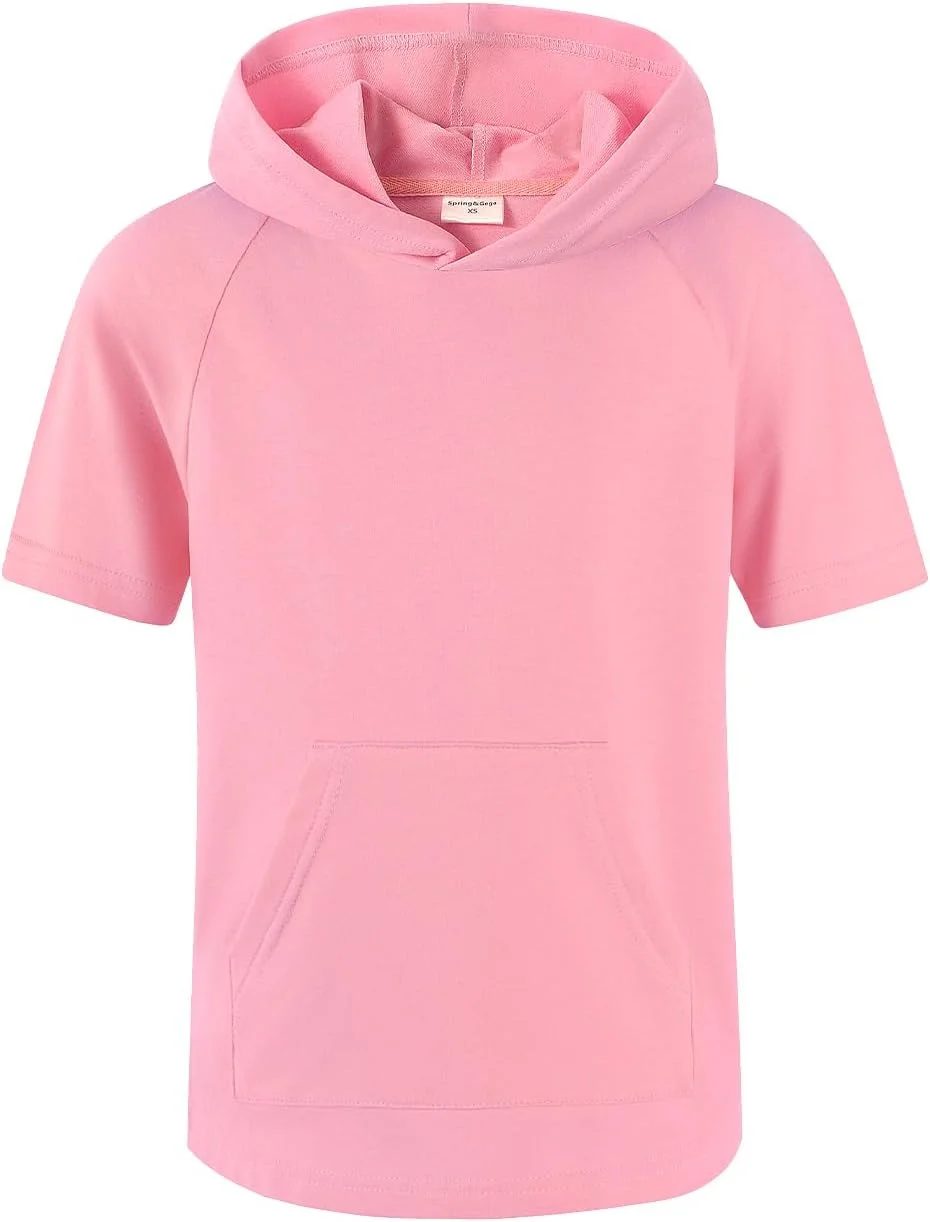 هودی آستین کوتاه پسرانه Spring&Gege، سبک، راحت و ساده، دارای کلاه و جیب