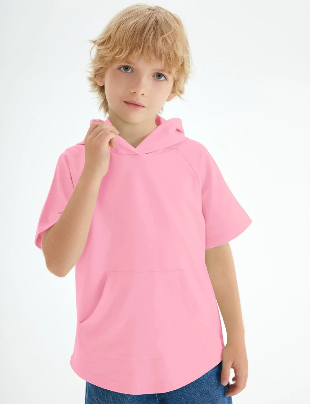 هودی آستین کوتاه پسرانه Spring&Gege، سبک، راحت و ساده، دارای کلاه و جیب