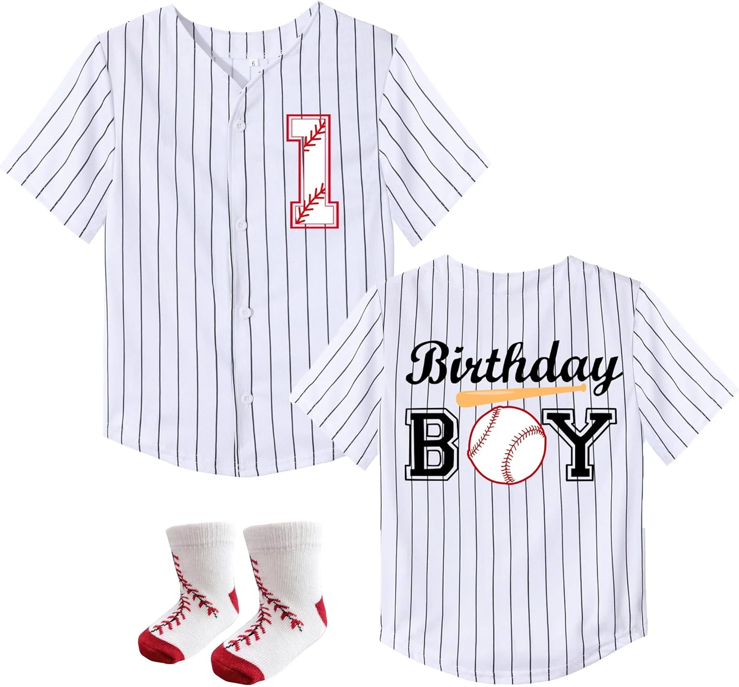 تی‌شرت پسرانه با طرح بیسبال و جوراب، مناسب تولد کودکان یک، دو، سه و چهار ساله
