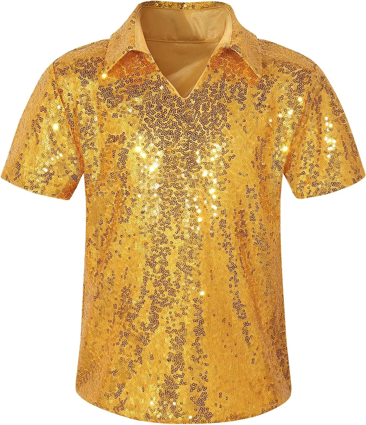 پولوشرت آستین کوتاه پسرانه Spring&Gege با پولک های درخشان، تی شرت یقه هفت براق (4-12 سال)