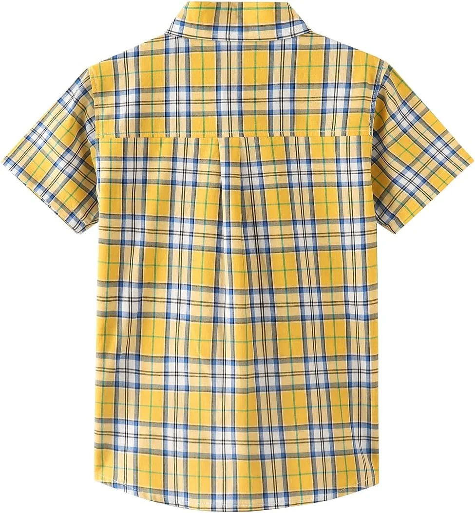 پیراهن آستین کوتاه پسرانه اسپرینگ اند گگه، طرح چهارخانه، دکمه دار، با جیب روی سینه (مناسب 5 تا 14 سال)