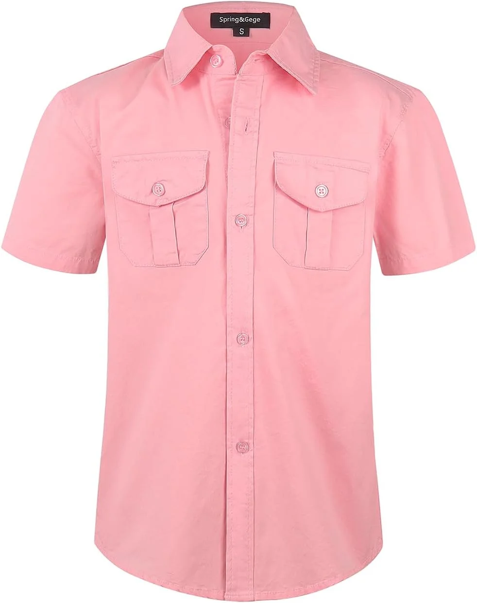 پیراهن آستین کوتاه دکمه دار پسرانه Spring&Gege، بافت محکم و دو جیب