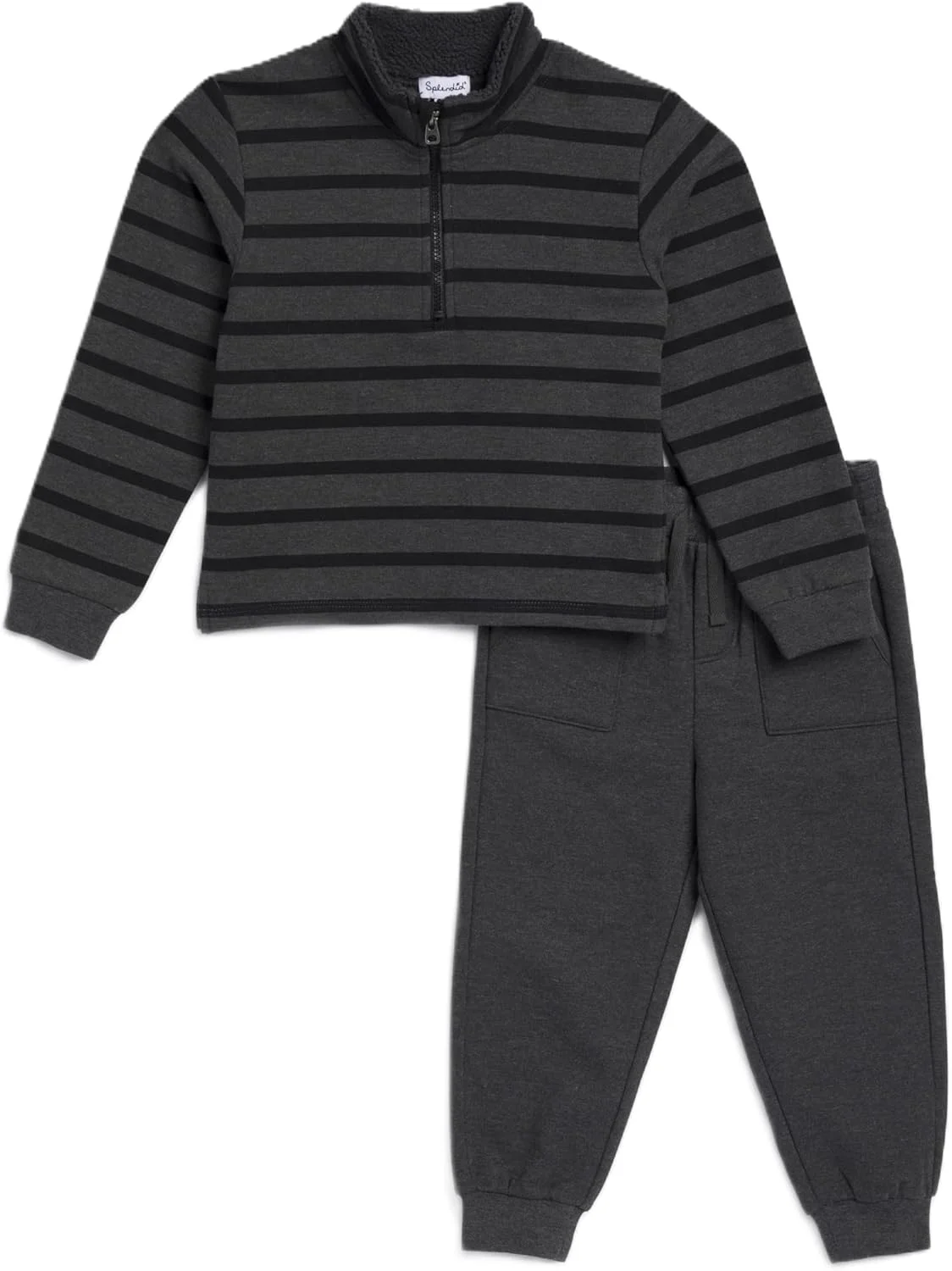 ست آستین بلند راه راه نیم زیپ پسرانه