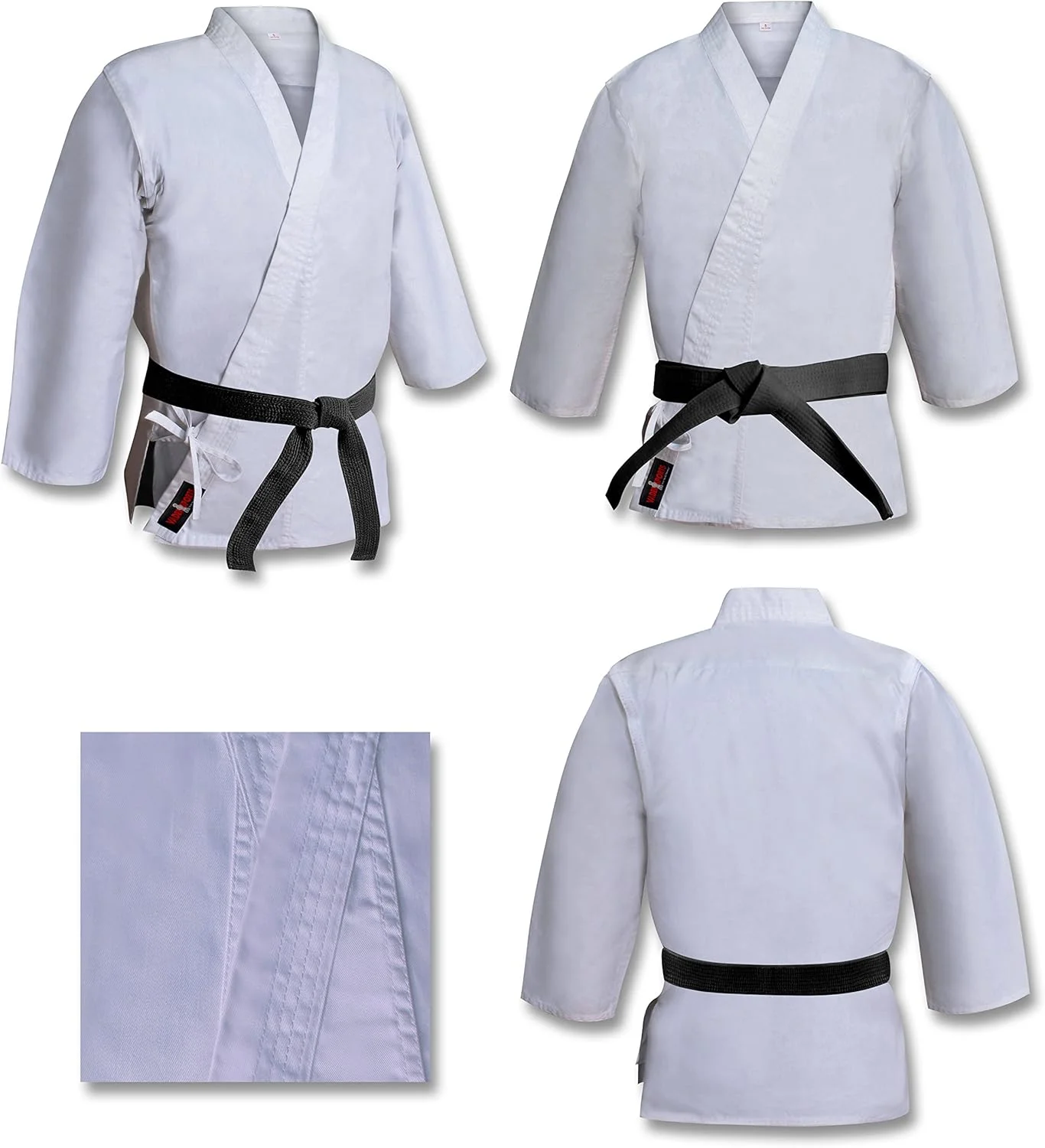 لباس کاراته ویدر اسپرتس، سفید، سنگین وزن، مناسب مسابقات، جنس برزنت برس خورده ۱۶oz، یونیفرم آیکیدو (سایز ۴/۱۷۰cm مدیوم)