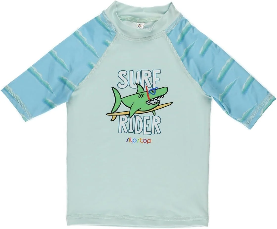 تی شرت شنای آستین کوتاه بچه گانه اسلیپ استاپ، محافظت در برابر آفتاب با UPF 50+، تی شرت آبی با قابلیت خشک شدن سریع - مدل Surf Rider Junior
