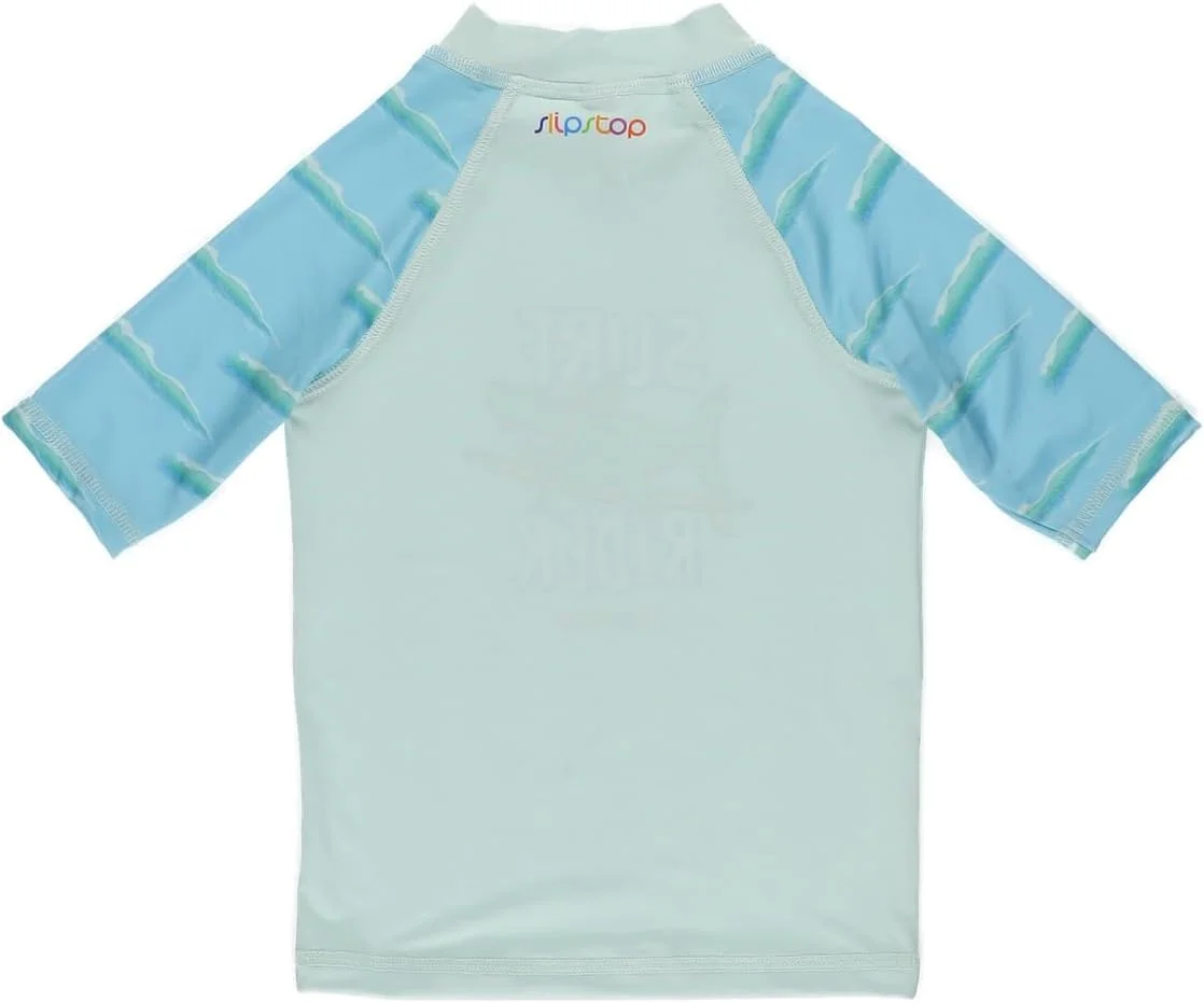 تی شرت شنای آستین کوتاه بچه گانه اسلیپ استاپ، محافظت در برابر آفتاب با UPF 50+، تی شرت آبی با قابلیت خشک شدن سریع - مدل Surf Rider Junior