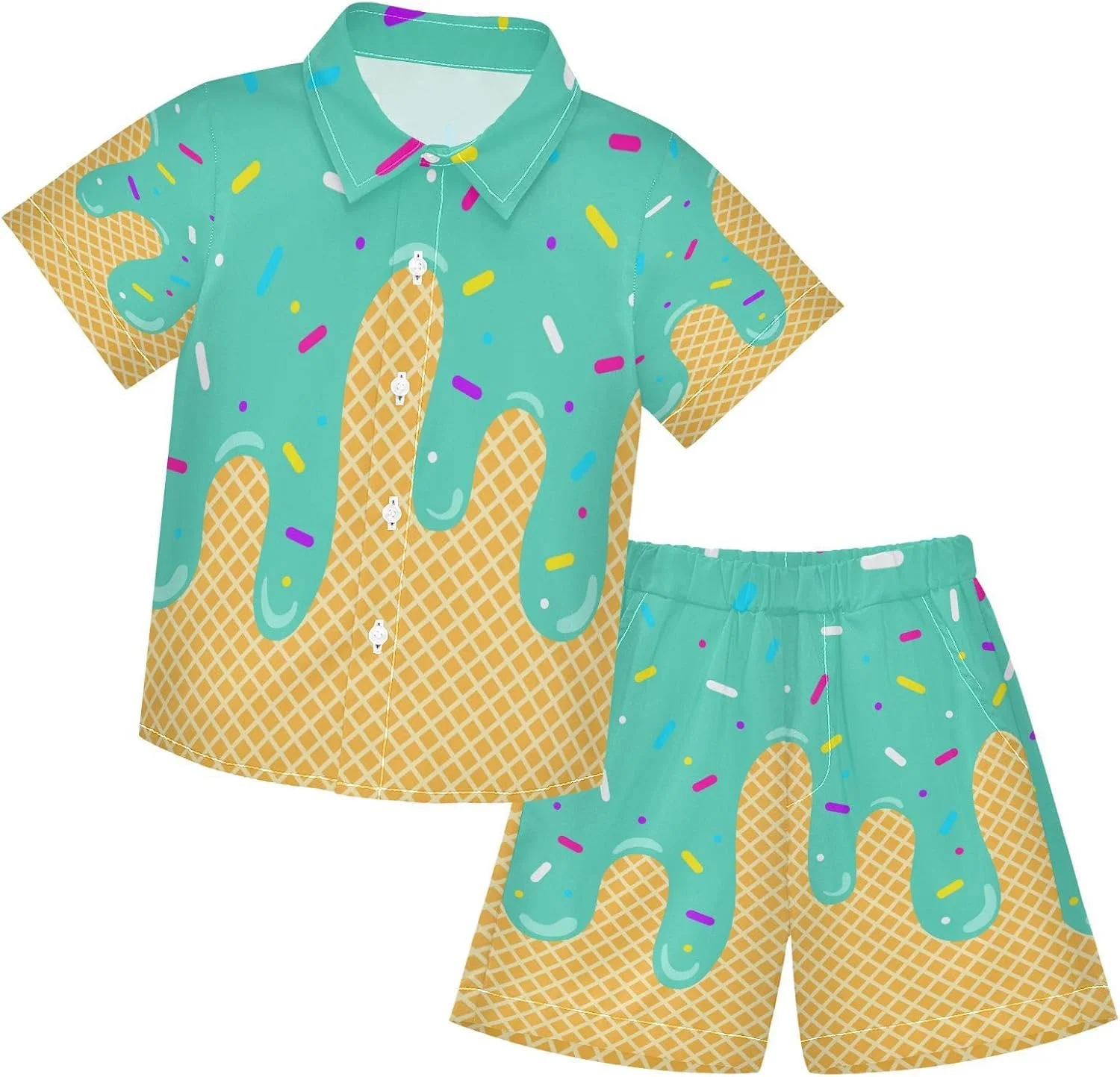 ست شلوارک پسرانه SLHKPNS، لباس هاوایی، پیراهن دکمه دار تابستانی و شلوارک، ست 2 تکه برای کودکان 3 تا 10 سال
