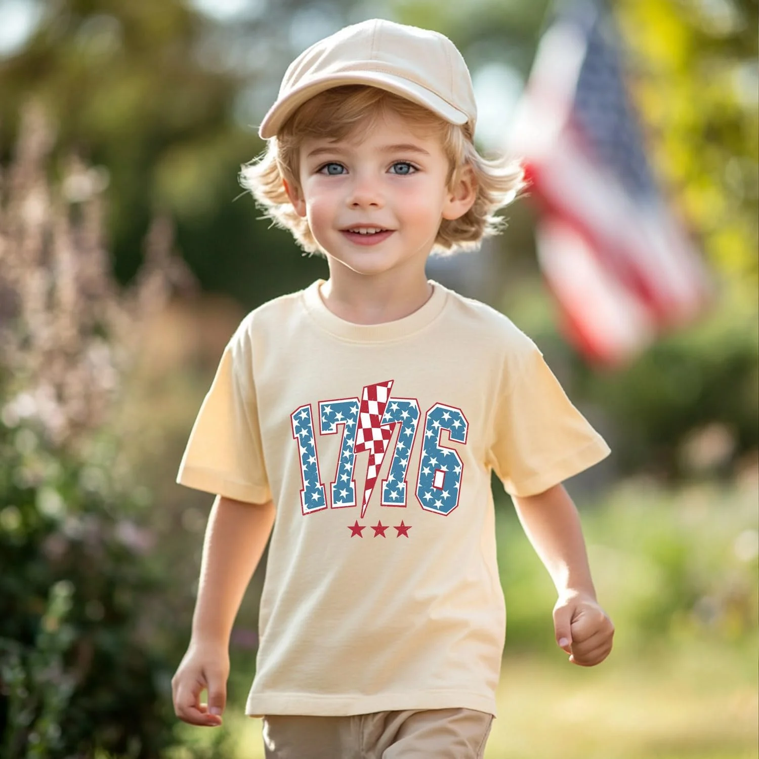 تی شرت دخترانه با طرح پرچم آمریکا مناسب جشن چهارم جولای برای کودکان 1 تا 7 سال