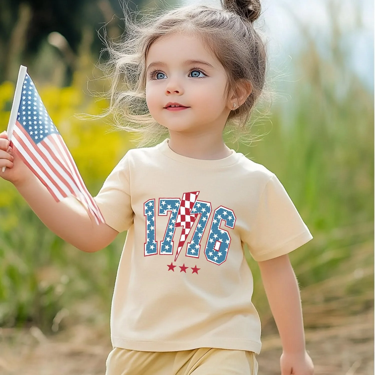 تی شرت دخترانه با طرح پرچم آمریکا مناسب جشن چهارم جولای برای کودکان 1 تا 7 سال