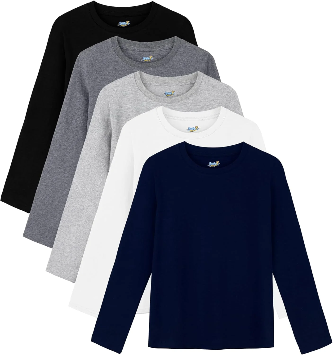 بسته 5 عددی تیشرت آستین بلند پسرانه Semois، تیشرت های نخی یقه گرد آستین بلند پایه ای نرم