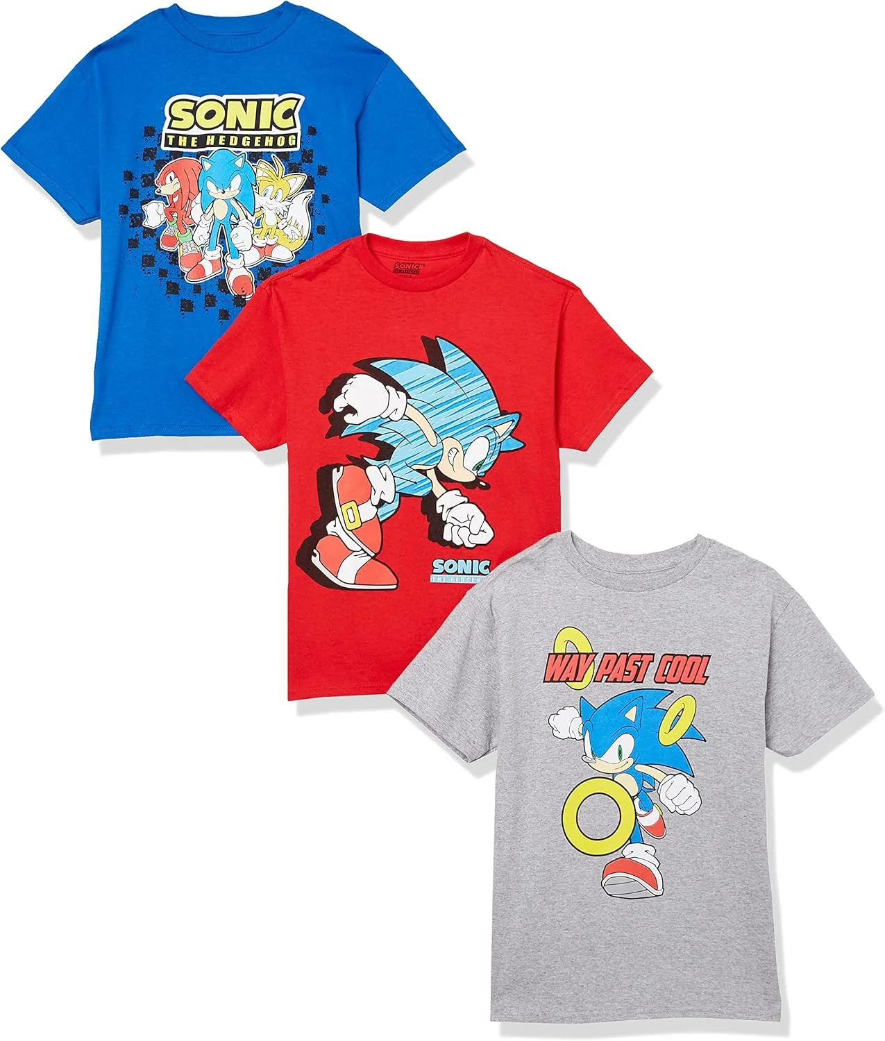 بسته سه تایی تی شرت پسرانه SEGA با طرح های جوجه تیغی، سونیک، تیلز و ناکلز