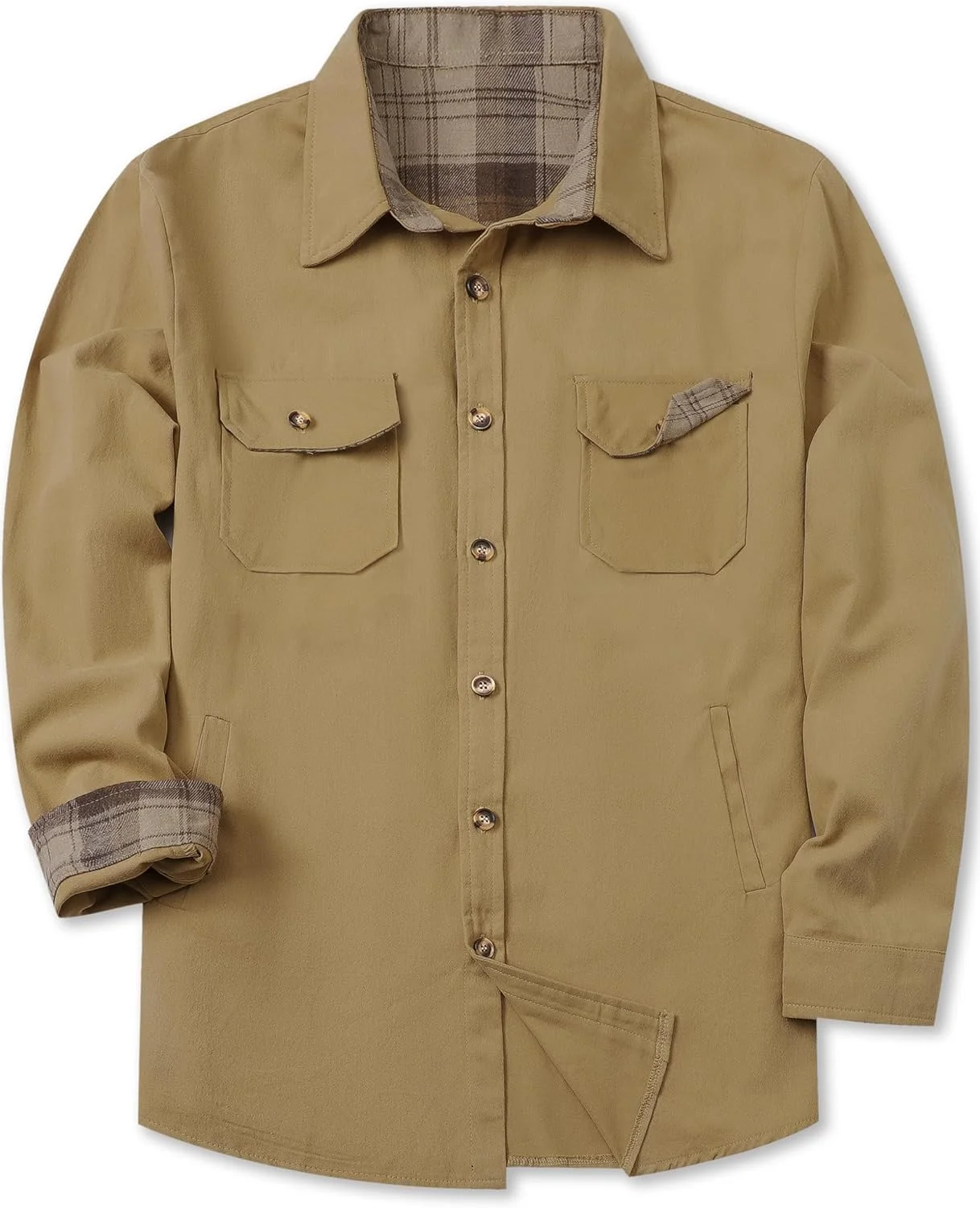 پیراهن های فلانل مردانه و پسرانه SANGTREE آستین بلند دکمه دار با دو جیب روی سینه، از 5 سال تا 4XL