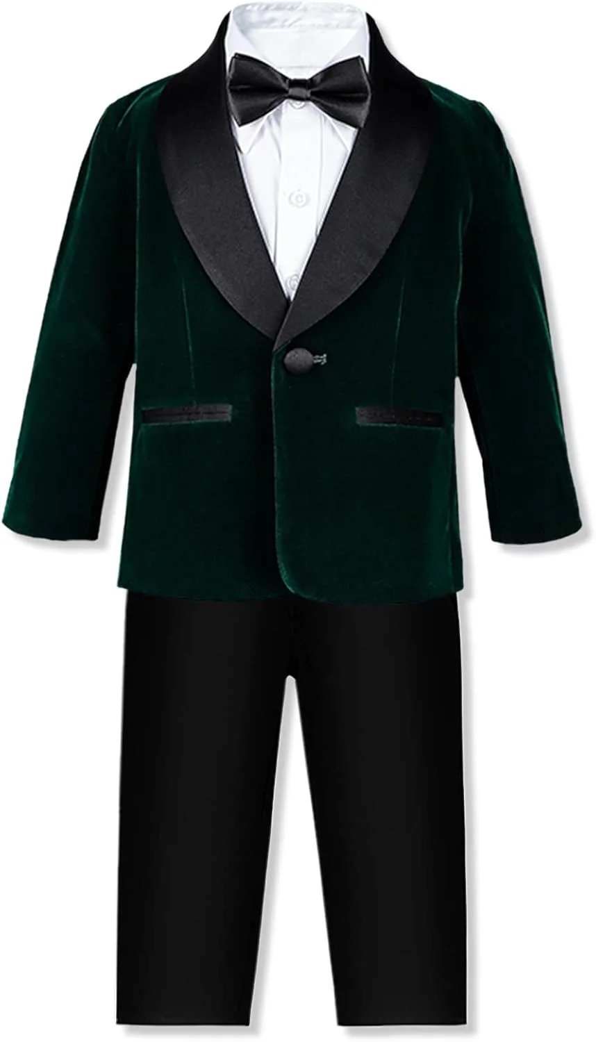 ست لباس پسرانه SANGTREE، پیراهن با پاپیون + کلاه Newsboy + ست شلوار بند دار، 3 ماه - 9 سال