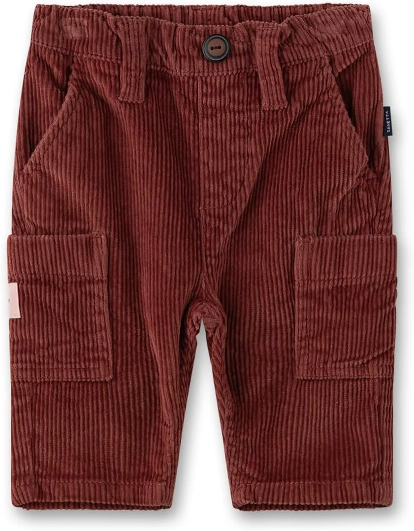 شلوار پسرانه بچگانه سانه تا مدل 11656 قرمز. شلوار نخی بافته شده کاربردی و راحت برای پسران. شلوار با کمر قابل تنظیم و جیب های وصله ای | لباس بچه گانه