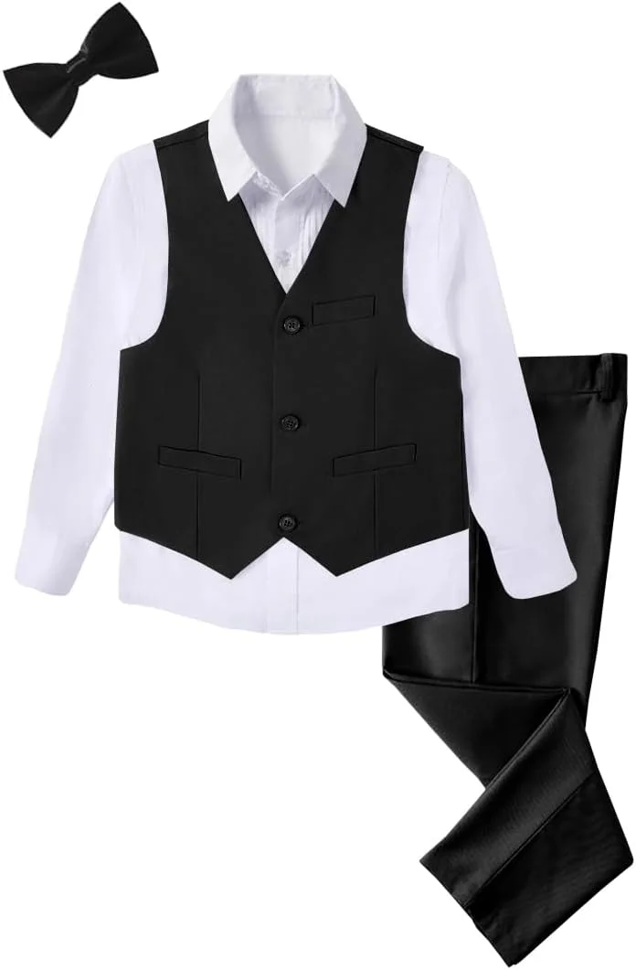 ست کت و شلوار 4 تکه پسرانه، مدل اسلیم فیت، لباس رسمی مشکی و آبی برای پسران