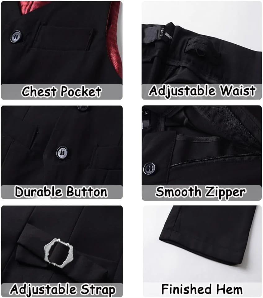 ست کت و شلوار 4 تکه پسرانه، مدل اسلیم فیت، لباس رسمی مشکی و آبی برای پسران