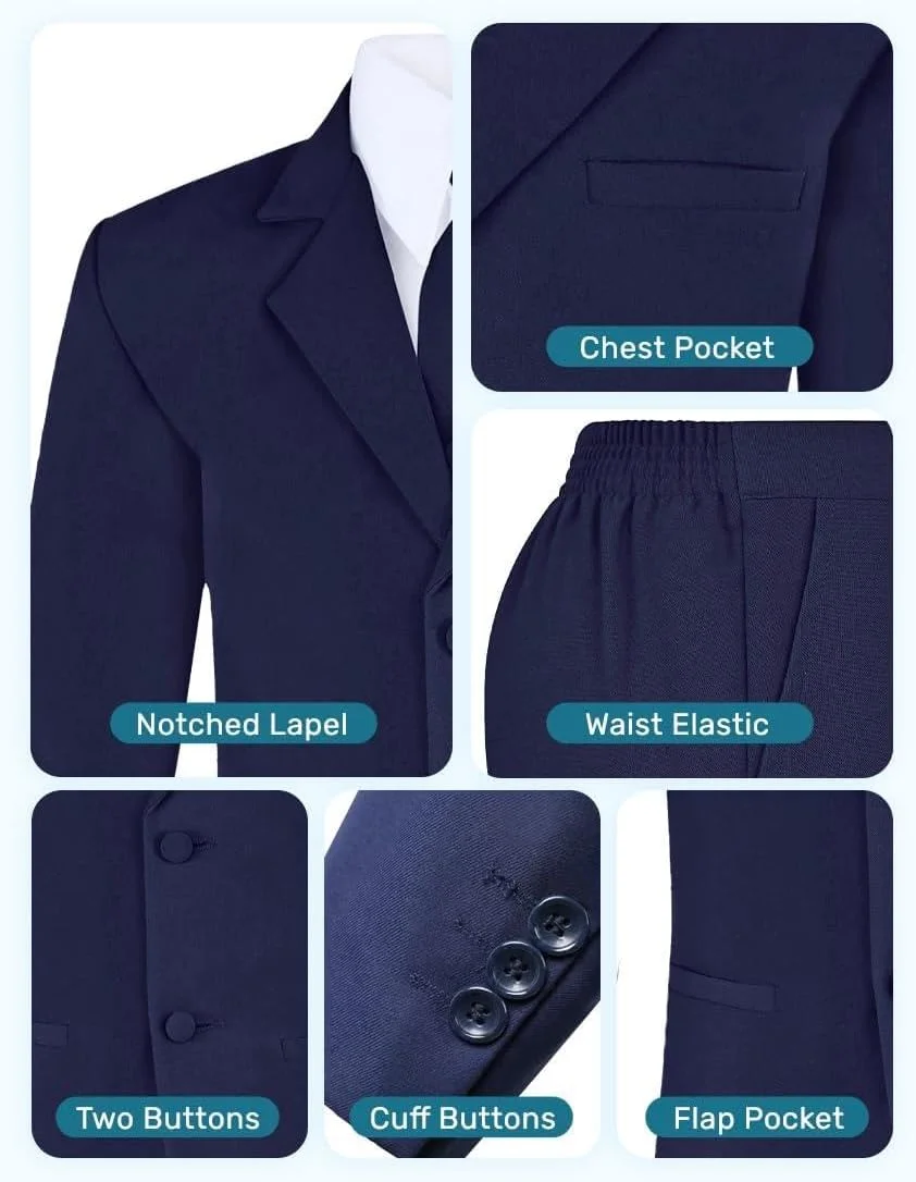 ست کت و شلوار رسمی 6 تکه پسرانه - شامل کت، شلوار مجلسی کمر راحت، جلیقه، پیراهن مجلسی، کراوات و پاپیون