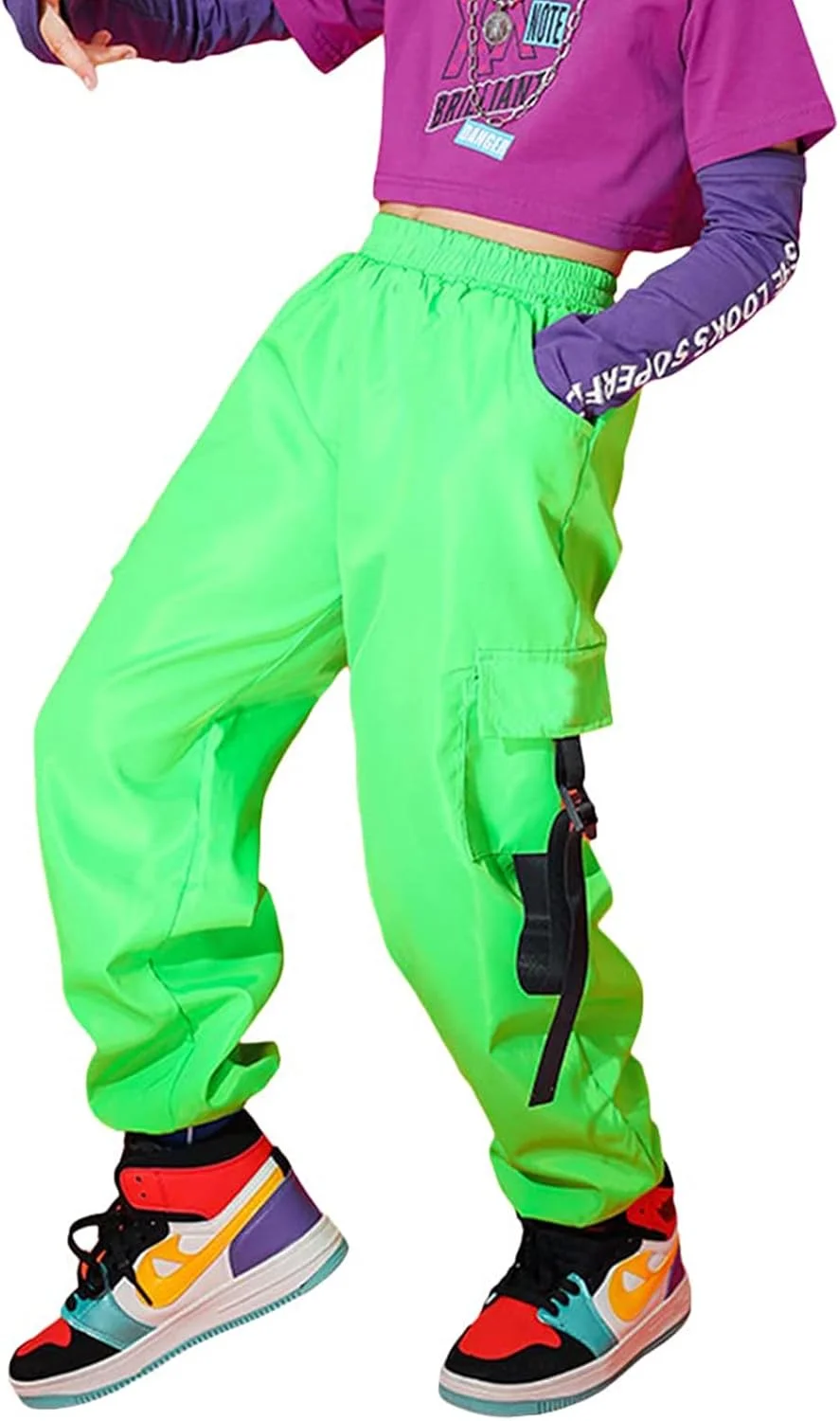 شلوار جاگر دخترانه رولانکو، شلوار کارگو با جیب، استایل خیابانی هیپ هاپ، مناسب برای پسران، سبز