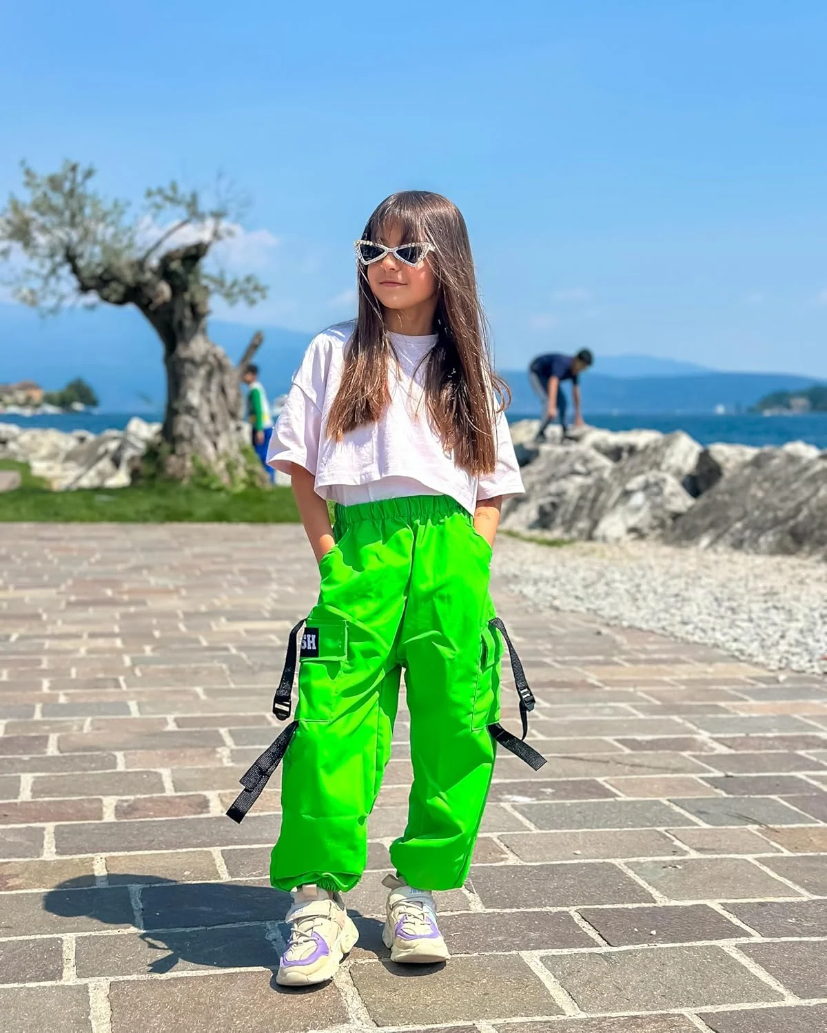 شلوار جاگر دخترانه Rolanko مدل Cargo با جیب، استایل خیابانی هیپ هاپ، مناسب برای پسران، شلوار سبز