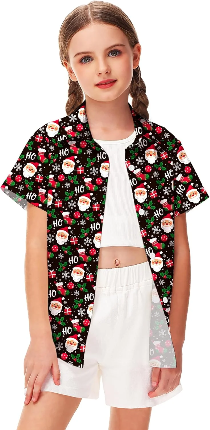 پیراهن هاوایی بچگانه Remimi، مناسب دختران و پسران، خشک‌شونده سریع، طرح پرچم آمریکا، مناسب فصل تابستان، سایز 5 تا 14 سال