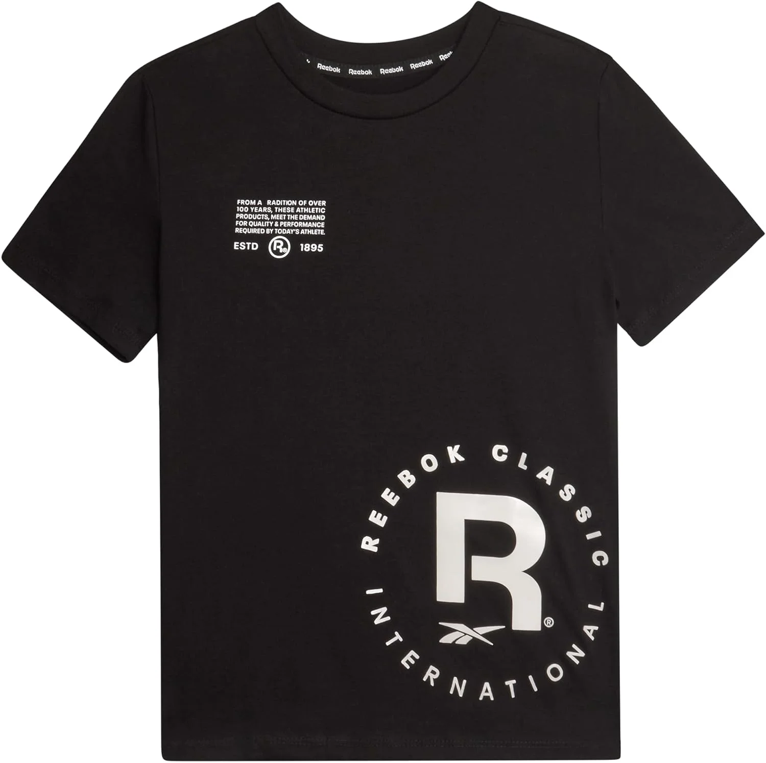 تی‌شرت آستین کوتاه پسرانه ریباک - تیشرت‌های گرافیکی لوگو یقه گرد پنبه‌ای با کارایی بالا برای پسران (سایزها: 4-20)