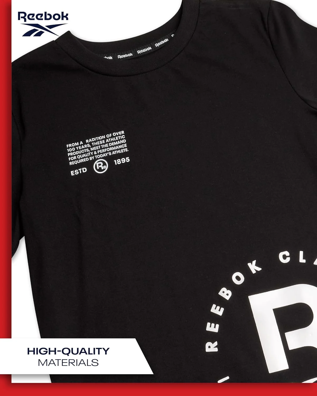 تی‌شرت آستین کوتاه پسرانه ریباک - تیشرت‌های گرافیکی لوگو یقه گرد پنبه‌ای با کارایی بالا برای پسران (سایزها: 4-20)