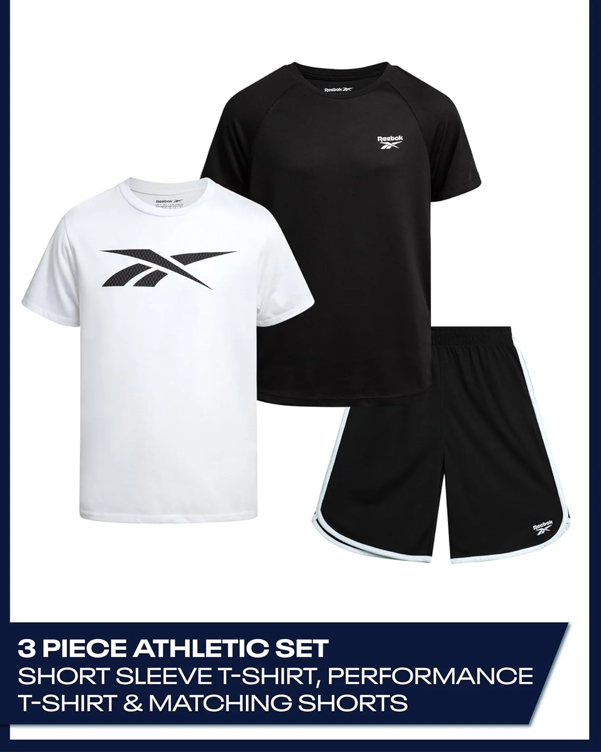 ست شورت ورزشی پسرانه ریباک - لباس تابستانی 3 تکه با تی شرت های گرافیکی و شورت های دویدن پسرانه برای کودکان فعال