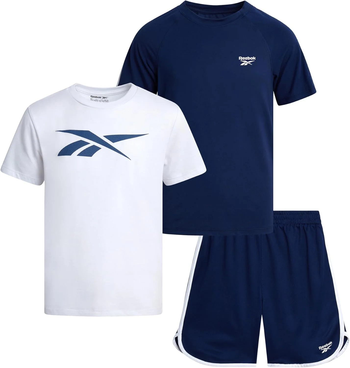 ست شورت ورزشی پسرانه ریباک - لباس تابستانی 3 تکه با تی‌شرت‌های گرافیکی و شورت‌های دویدن پسرانه برای کودکان فعال