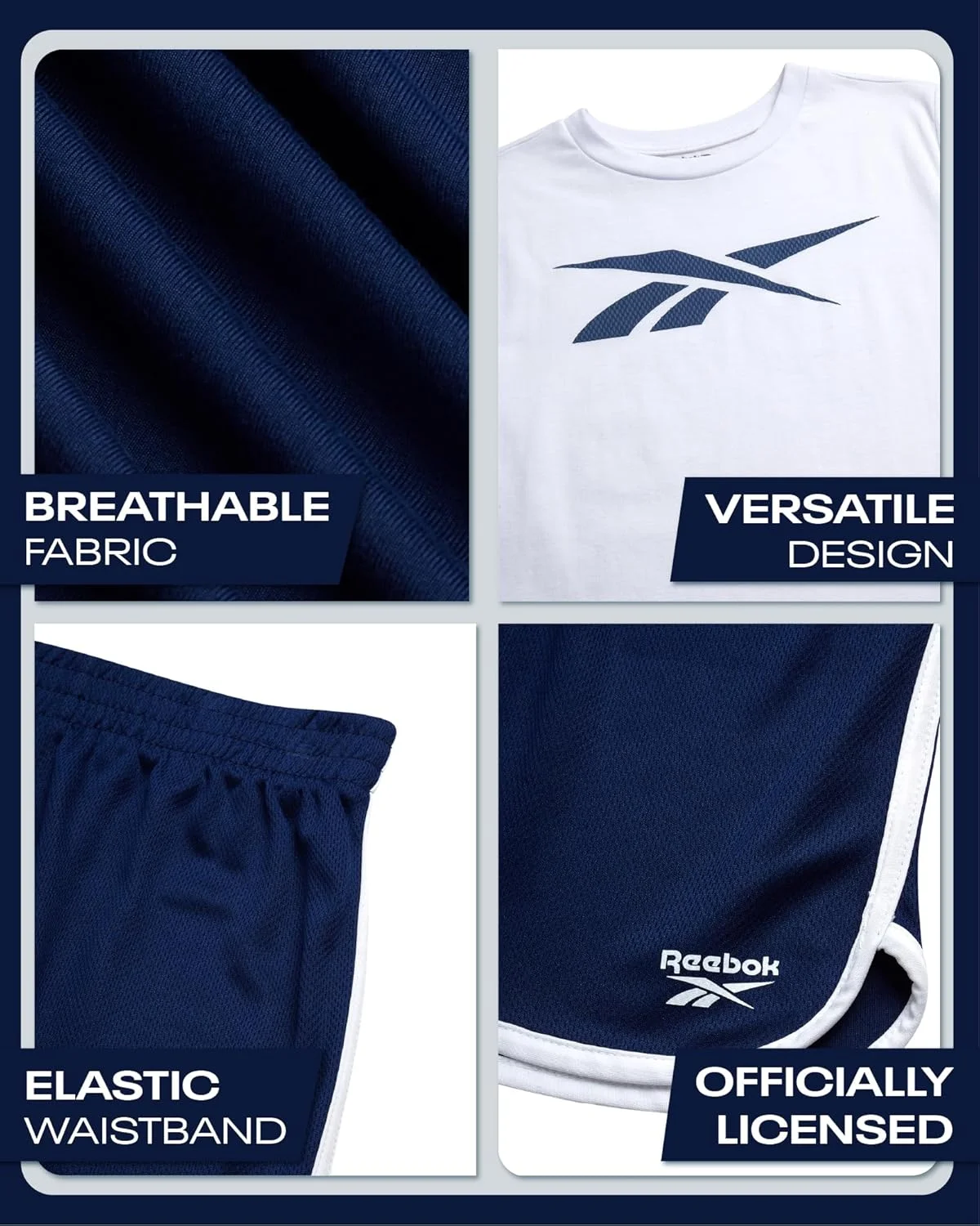 ست شورت ورزشی پسرانه ریباک - لباس تابستانی 3 تکه با تی‌شرت‌های گرافیکی و شورت‌های دویدن پسرانه برای کودکان فعال