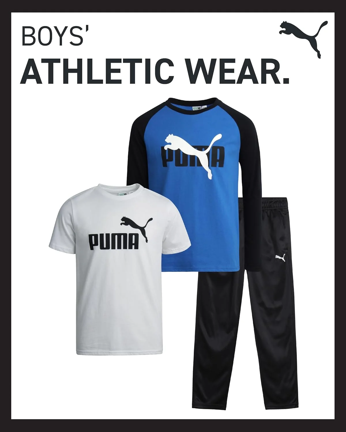 ست لباس ورزشی پسرانه پوما شامل 2 تیشرت و 1 شلوار گرمکن 3 تکه ست لباس ورزشی پسرانه پوما شامل 2 تیشرت و 1 شلوار گرمکن 3 تکه