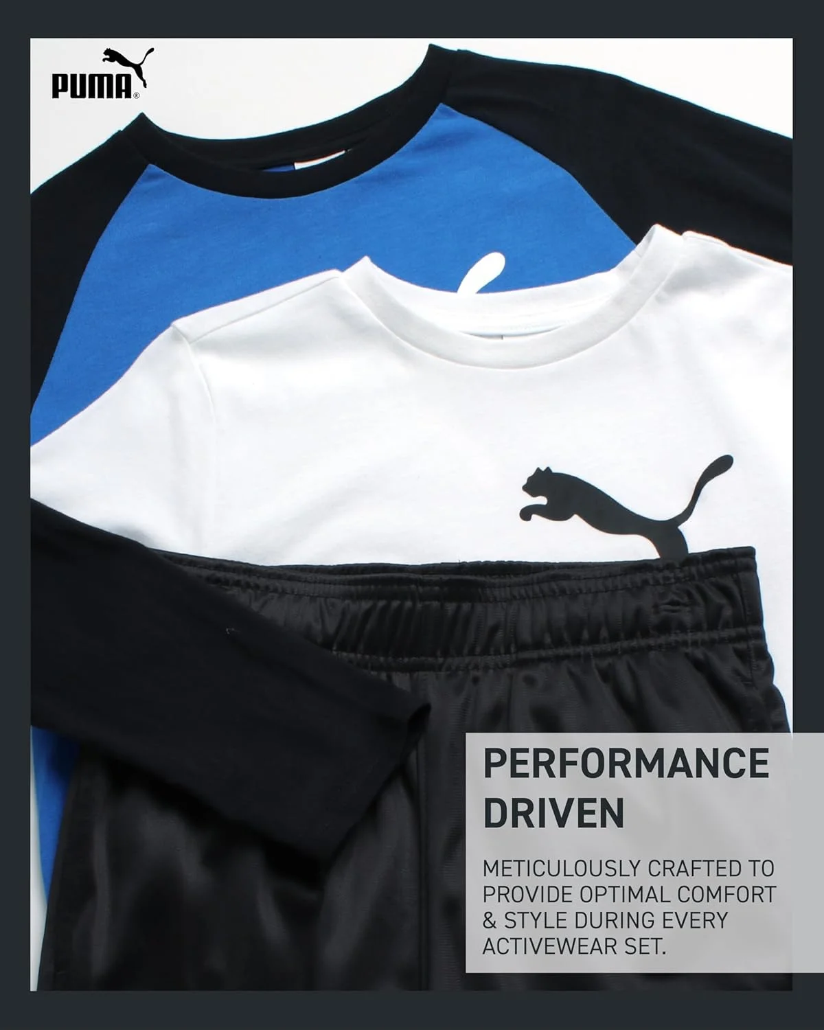 ست لباس ورزشی پسرانه پوما شامل 2 تیشرت و 1 شلوار گرمکن 3 تکه ست لباس ورزشی پسرانه پوما شامل 2 تیشرت و 1 شلوار گرمکن 3 تکه