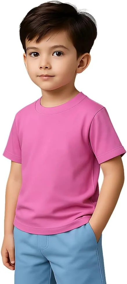تی شرت آستین کوتاه یقه گرد پسرانه - تی شرت نخی نرم و خالص - ایده آل برای تابستان، مدرسه و ورزش - تی شرت پسرانه راحت و تنفس پذیر