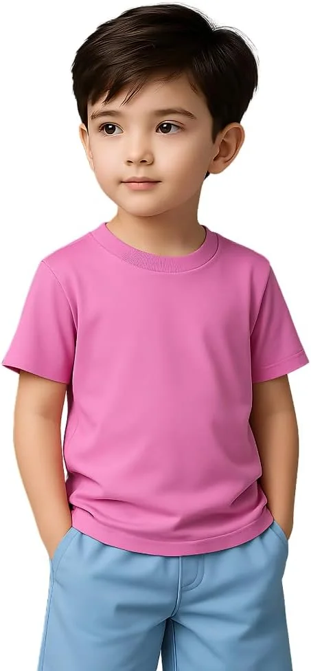 تی شرت آستین کوتاه یقه گرد پسرانه - تی شرت نخی نرم و خالص - ایده آل برای تابستان، مدرسه و ورزش - تی شرت پسرانه راحت و تنفس پذیر