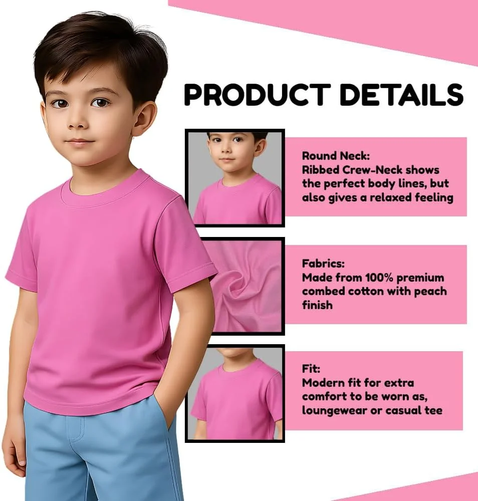 تی شرت آستین کوتاه یقه گرد پسرانه - تی شرت نخی نرم و خالص - ایده آل برای تابستان، مدرسه و ورزش - تی شرت پسرانه راحت و تنفس پذیر
