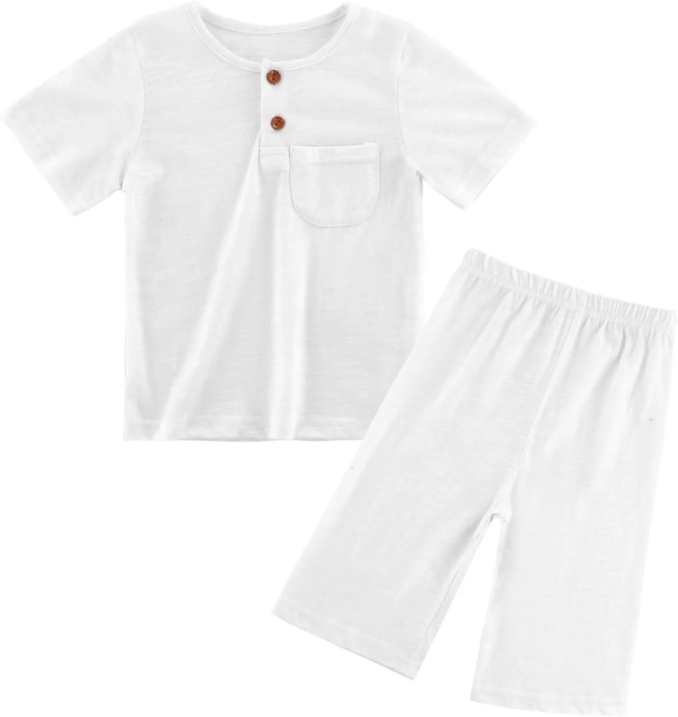 پیژامه آستین کوتاه پسرانه POBIDOBY با شلوارک، تاپ یقه هنلی با 3 دکمه، مناسب لباس خواب پسرانه، سایز 2T-7Y