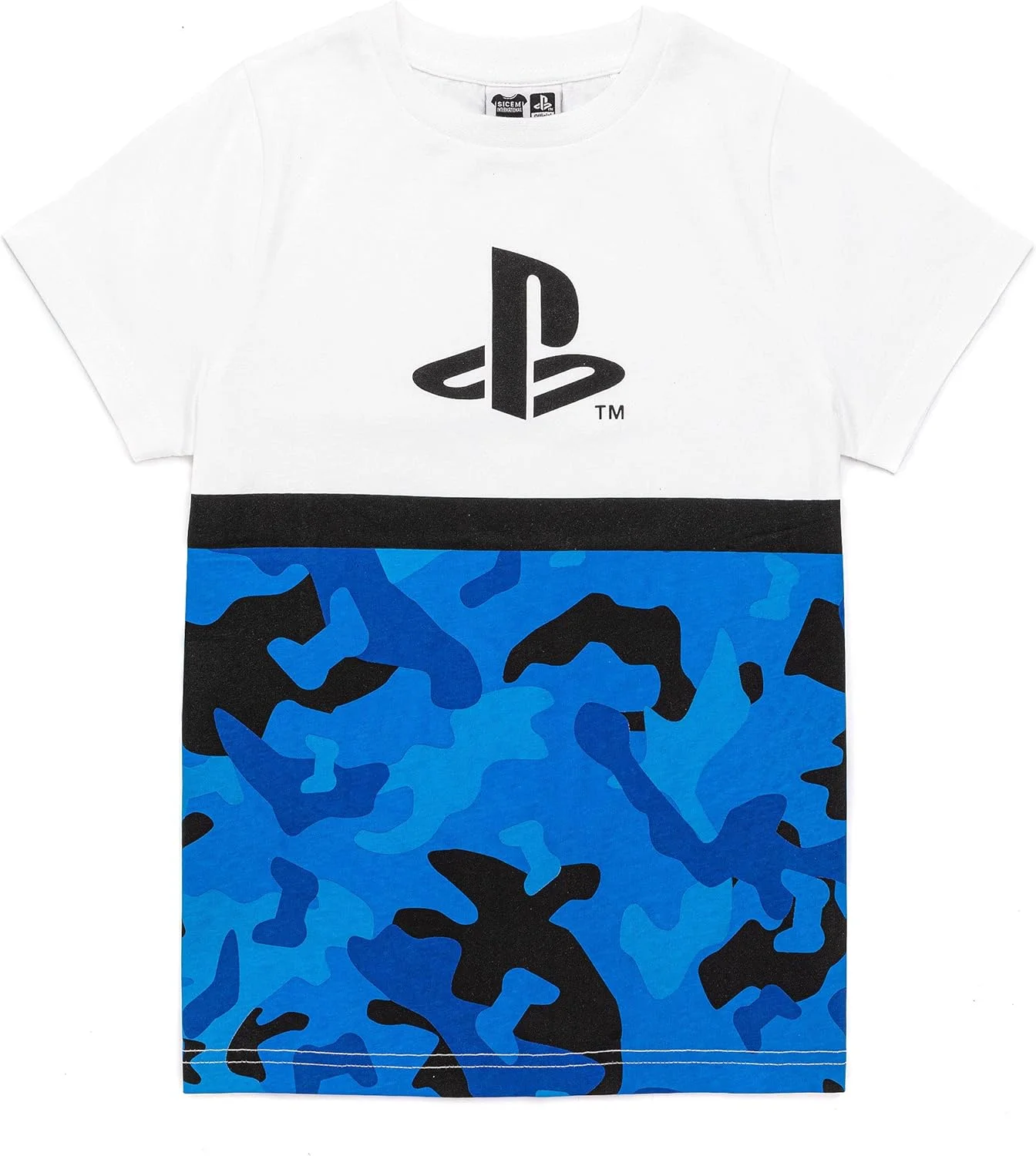تی‌شرت طرح استتار پلی‌استیشن برای پسران | تاپ با لوگوی آبی و سفید بازی برای دختران و پسران | لباس گیمر برند