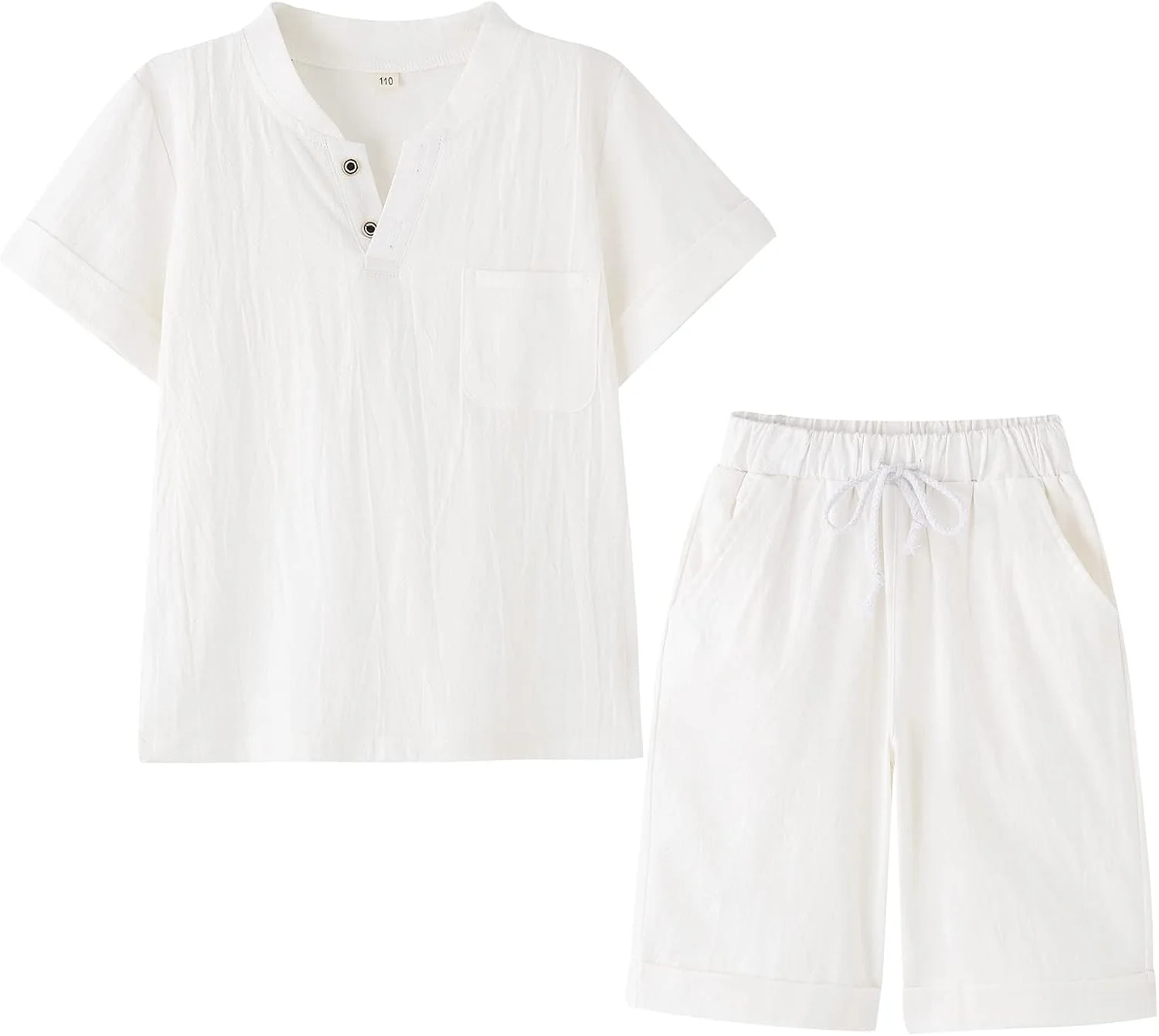 ست تی‌شرت و شلوارک پسرانه POBIDOBY، نخی و کتانی، آستین کوتاه، مناسب فصل تابستان، لباس دو تکه بچگانه