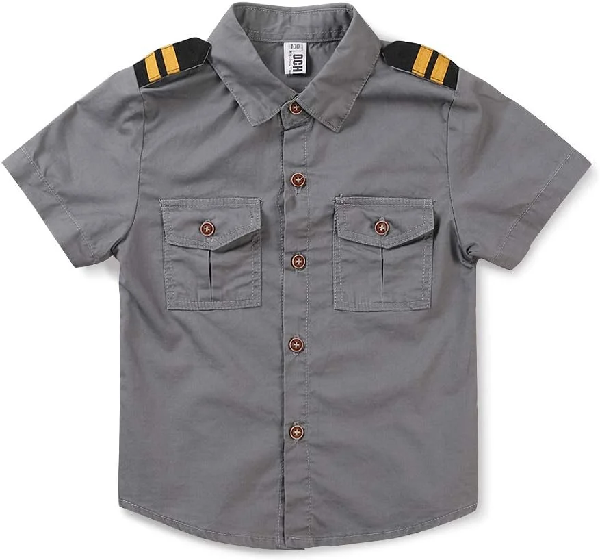 پیراهن آستین بلند/کوتاه دکمه دار نخی پسرانه