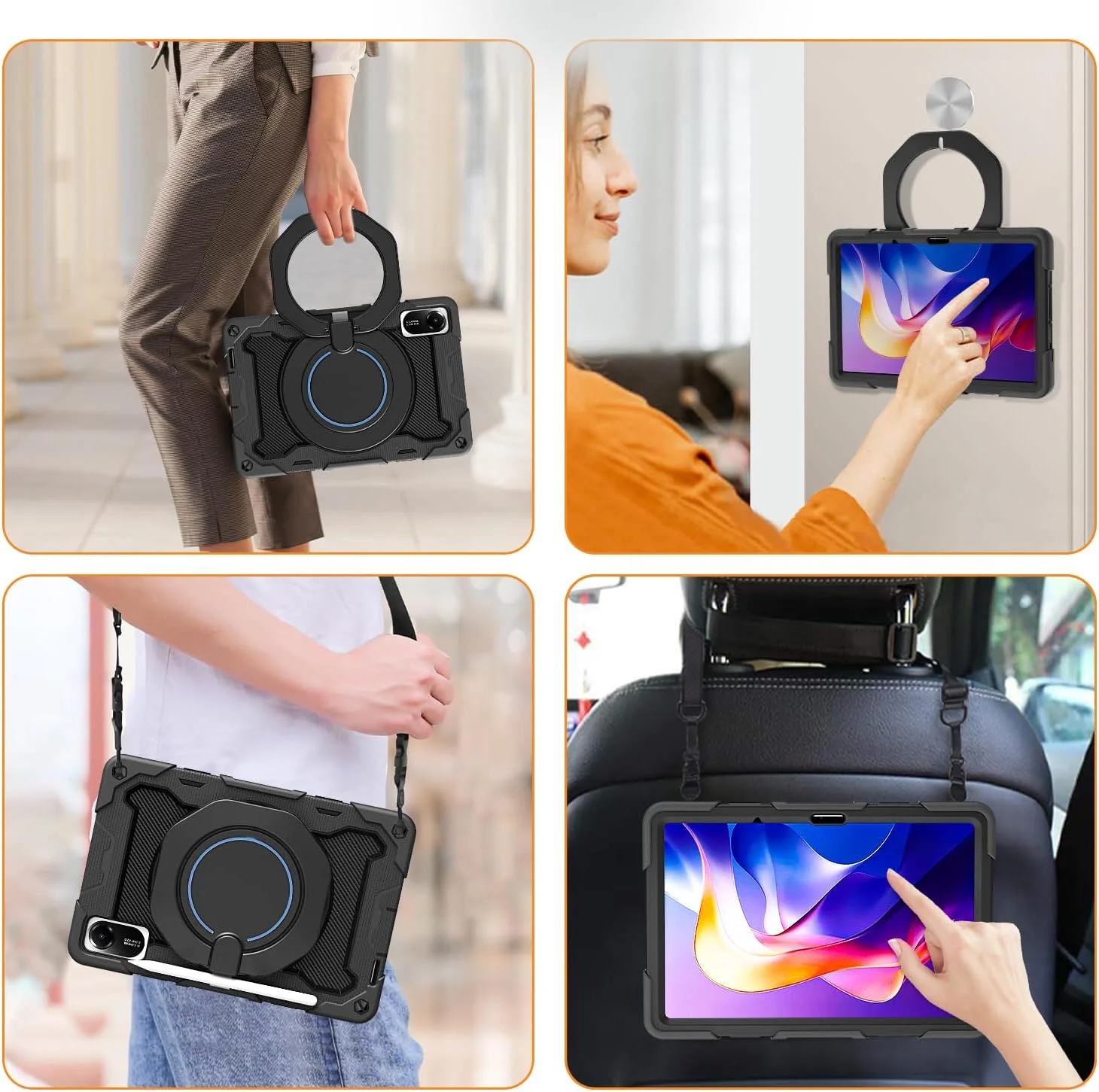 کیف محافظ تبلت ROISKIN Xiaomi Redmi Pad 2 سایز 11 اینچ 2025 به همراه محافظ صفحه نمایش، بند شانه، جای قلم، مقاوم در برابر ضربه، پایه چرخان 360 درجه مناسب کودکان، مشکی