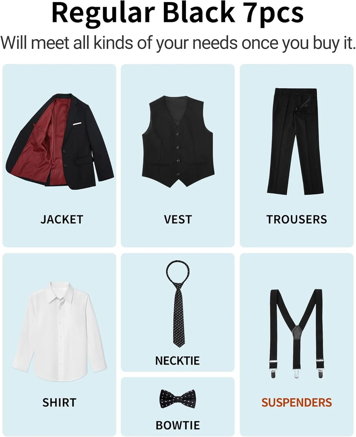 ست کت و شلوار پسرانه PACOROMANO با بند شلوار، کت و شلوار با 3 مدل - معمولی، باریک و بزرگ