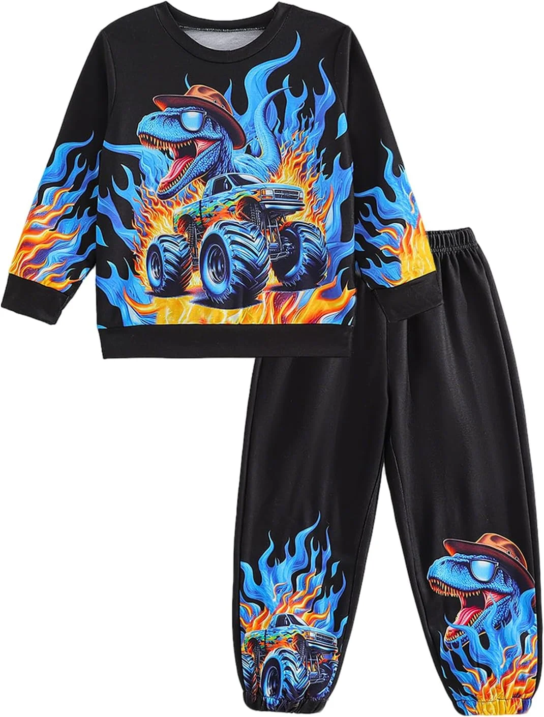 ست لباس پسرانه آکسوبائو، تاپ و شلوار آستین بلند طرح دایناسور