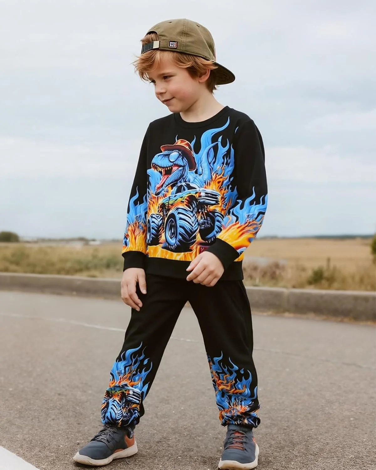 ست لباس پسرانه آکسوبائو، تاپ و شلوار آستین بلند طرح دایناسور