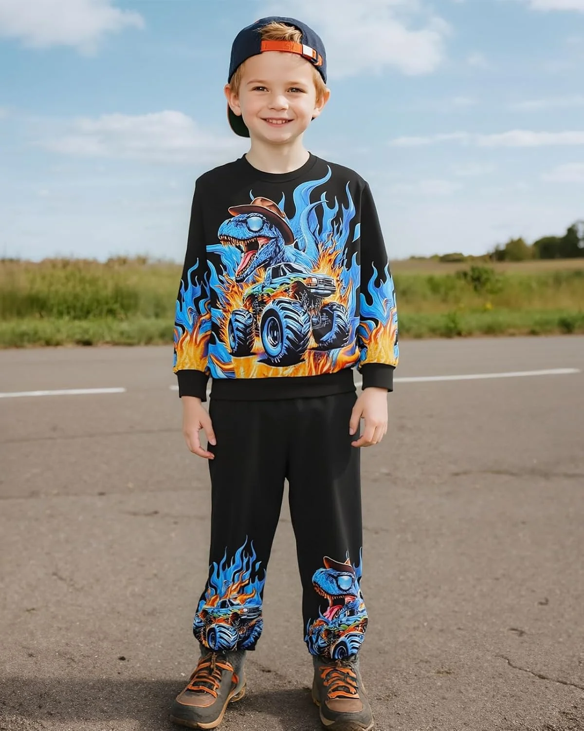 ست لباس پسرانه آکسوبائو، تاپ و شلوار آستین بلند طرح دایناسور