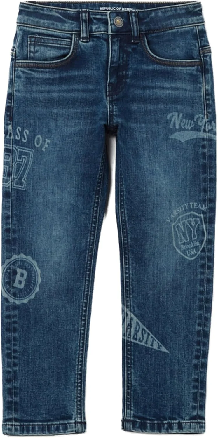 شلوار جین پسرانه OVS با فاق باریک، پنج جیب و طرح "دانشگاهی"